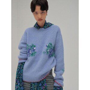 EENK Woman Sweater Sz M Wool Blend Blue Flowers